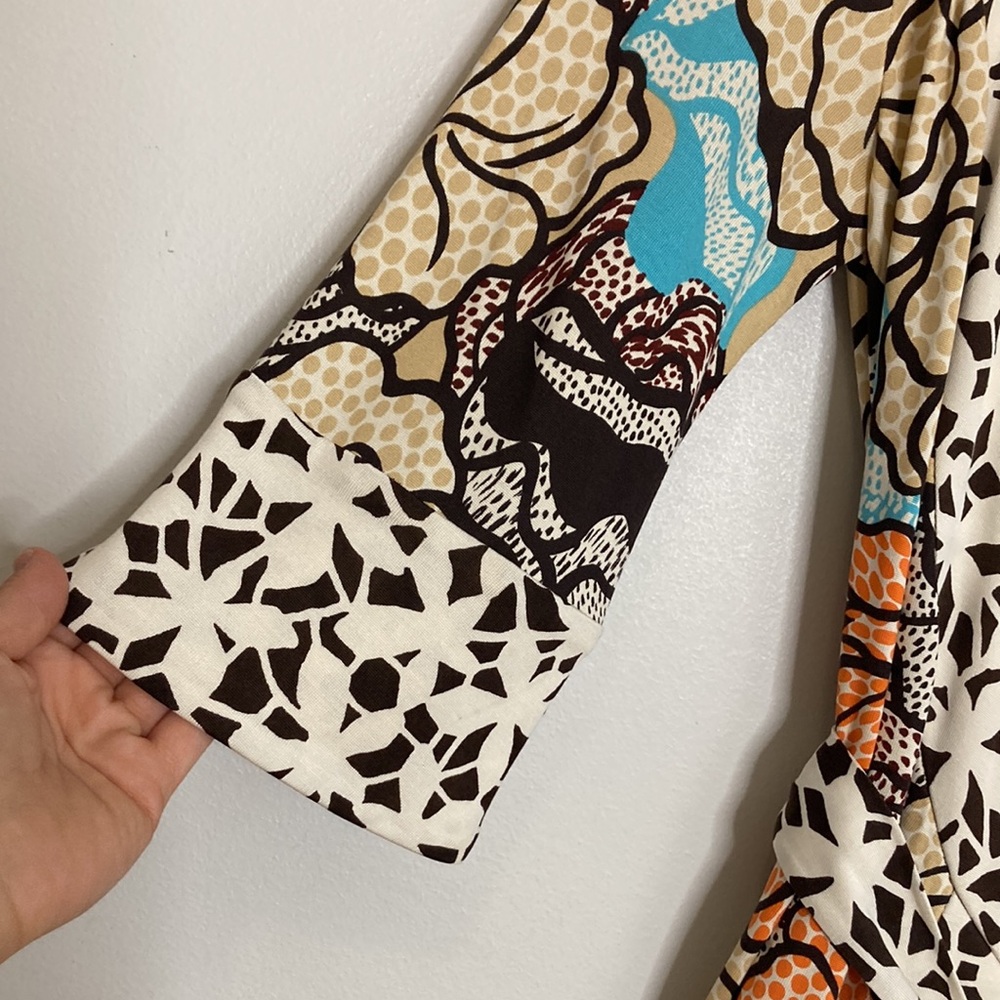 Diane Von Furstenberg Dress Womens 2 Silk Stretch Jersey Wrap Dress Orange Print - Picture 5 of 13